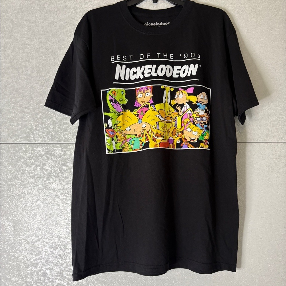 Nickelodeon Best of the 90s Graphic T-Shirt Black Rugrats Hey Arnold Mens Large